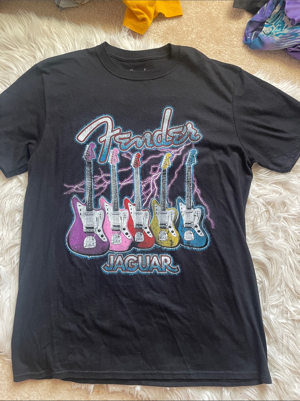 Fender Black Tee with Multicolor Jaguar Guitars